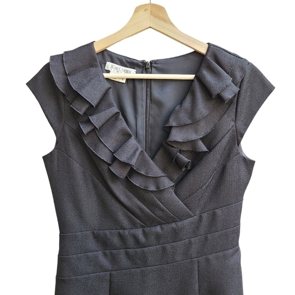 Kay Unger Little Black Dress with Ruffle Detail, Size 6 - Picture 2 of 8